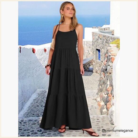 Oversized Maxi Dress, Spaghetti Strap, Polyester, Boho Sundress, Summer Casual - Picture 2 of 7